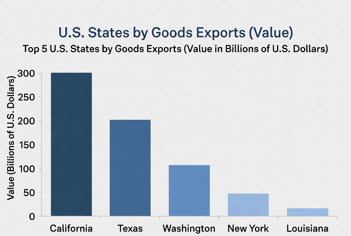 Top 50 U.S. States by Goods Exports (Value)