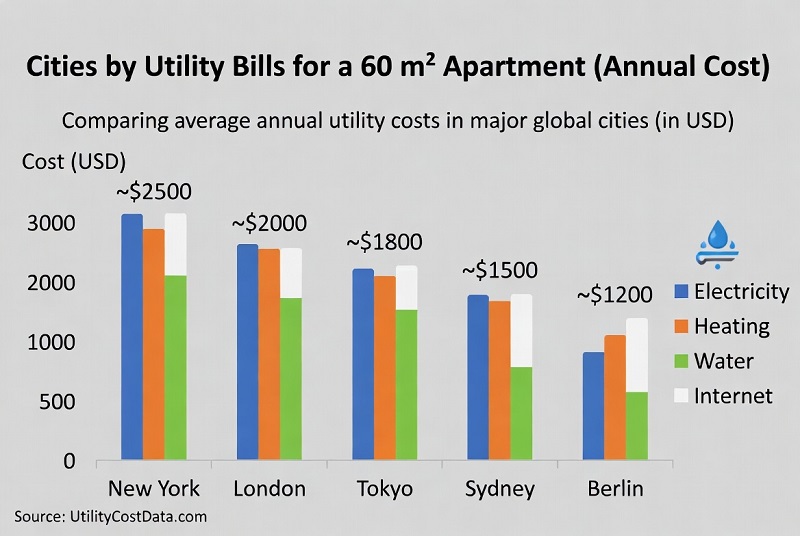 Top 100 Cities by Utility Bills for a 60 m² Apartment (Annual Cost)