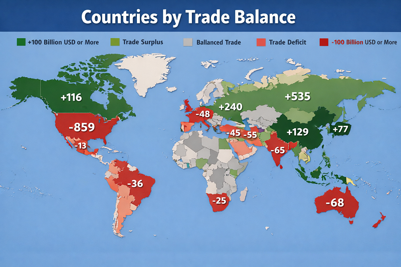 Countries by Trade Balance (USD) — 2025
