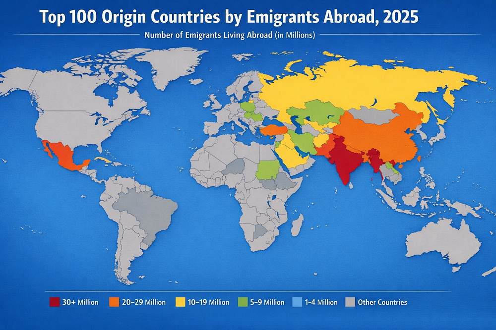 Top 100 Origin Countries by Emigrants Abroad, 2025