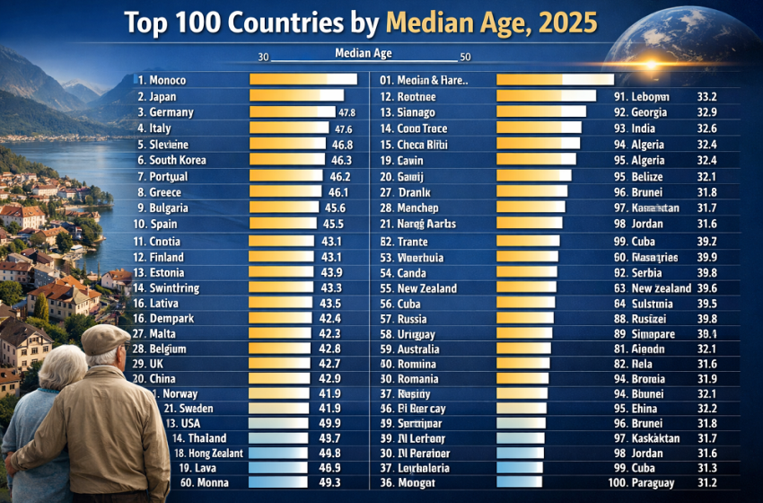  Top 100 Countries by Median Age, 2025