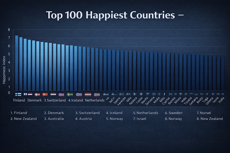 Top 100 Happiest Countries (World Happiness Report 2025 Edition)