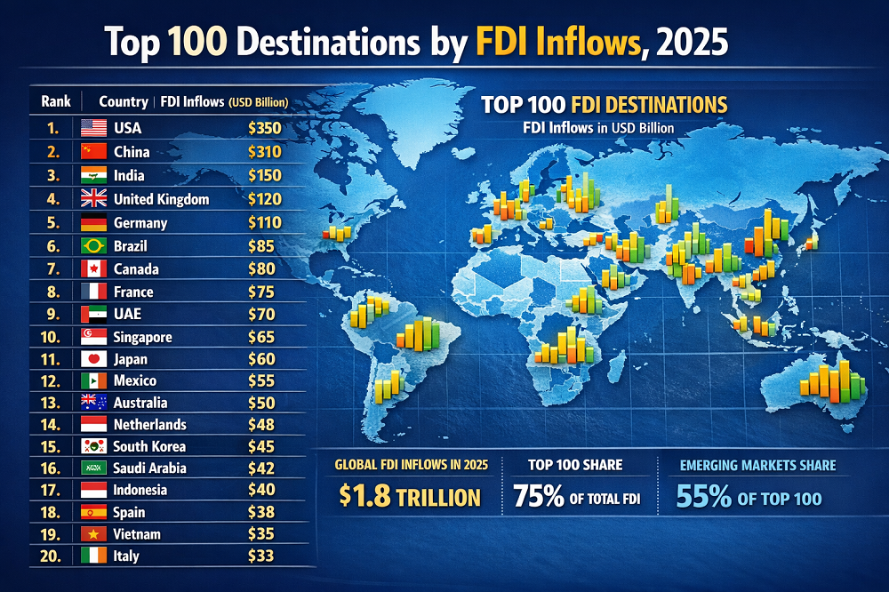 Top 100 Destinations by FDI Inflows, 2025