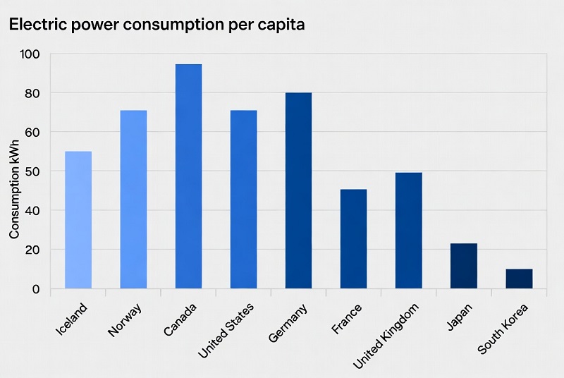 Top 100 Countries by Electric Power Consumption per Capita (Latest Year)
