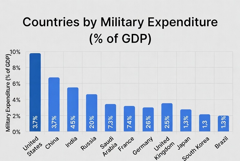 Top 100 Countries by Military Expenditure (% of GDP), 2025