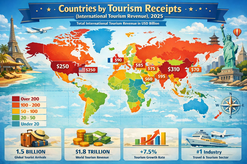 Top 100 Countries by Tourism Receipts (International Tourism Revenue), 2025