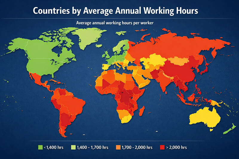 Top Countries by Average Annual Working Hours in 2025