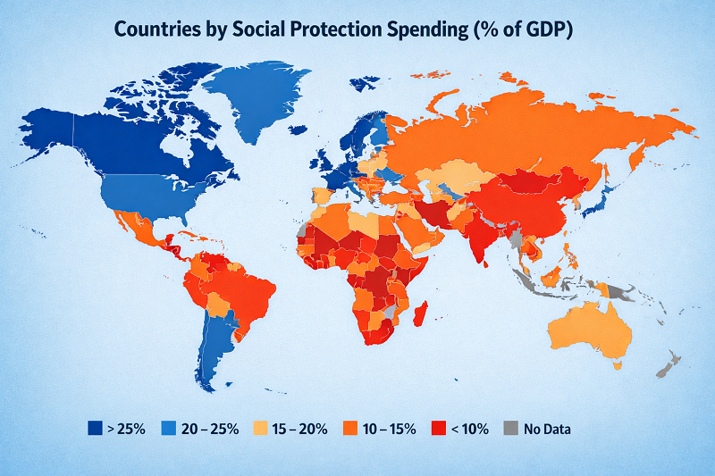 Compare the latest ranking of countries by social protection spending as a share of GDP in 2025. See which welfare states spend the most, how the indicator is measured, and what it means for fiscal policy, pensions, and social stability.