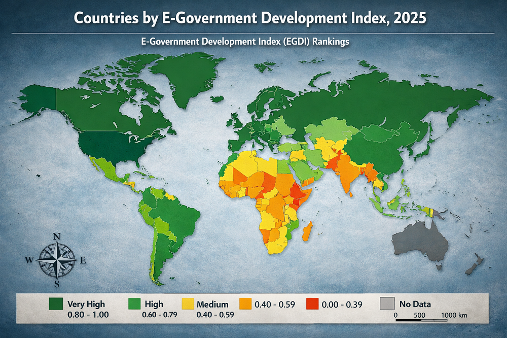 Top 100 Countries by E-Government Development Index, 2025