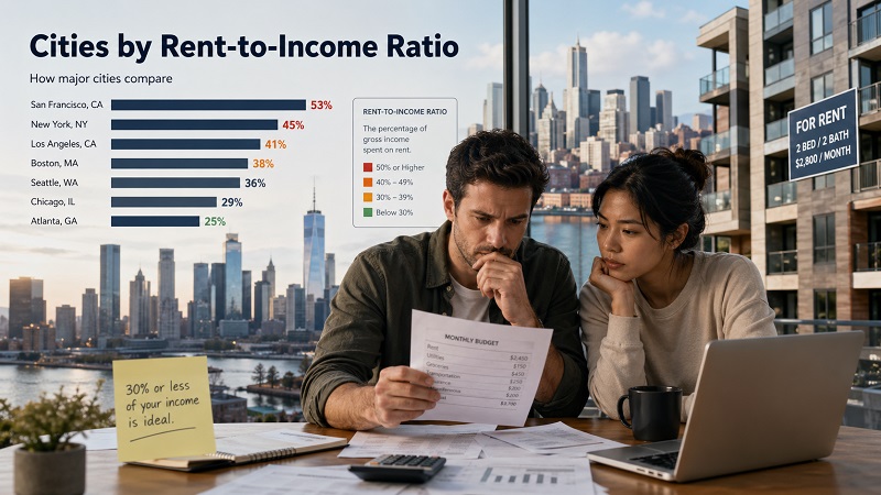 Top 100 Cities by Rent-to-Income Ratio, 2026