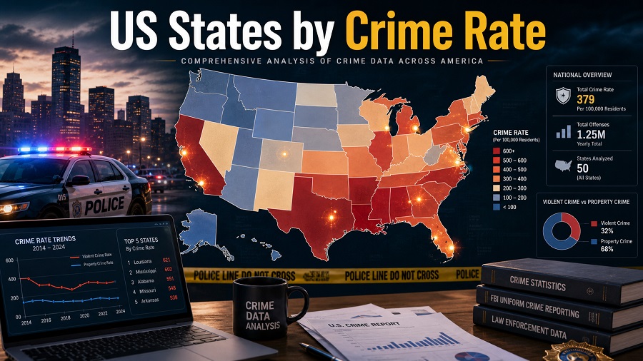 US States by Crime Rate, 2026 Snapshot Based on FBI 2024 Data