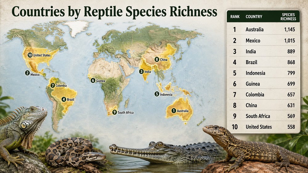 Top 100 Countries by Reptile Species Richness, 2026