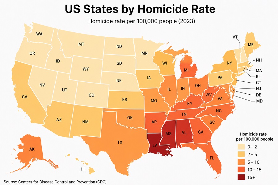 US States by Homicide Rate: Latest FBI State Ranking