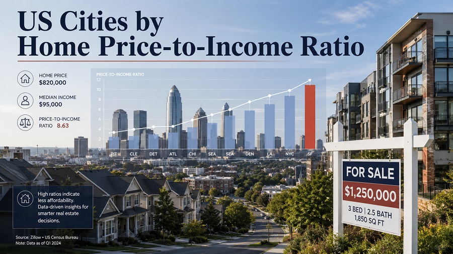 US Cities by Home Price-to-Income Ratio