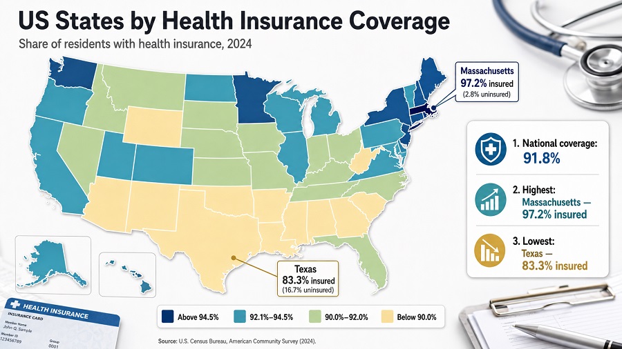 US States by Health Insurance Coverage, 2026