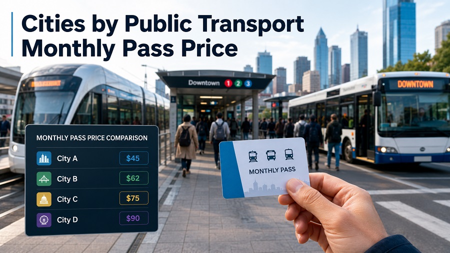 Cities by Public Transport Monthly Pass Price, 2026