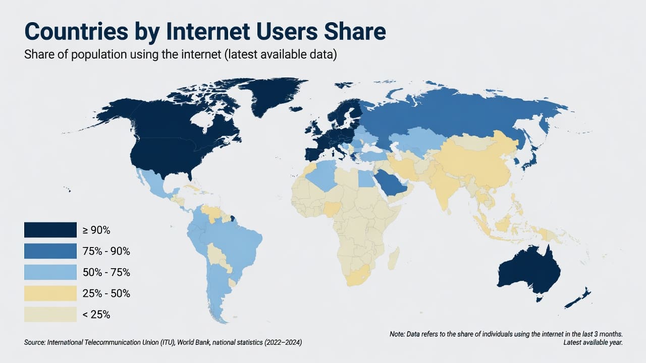 Top 100 Countries by Internet Users Share,