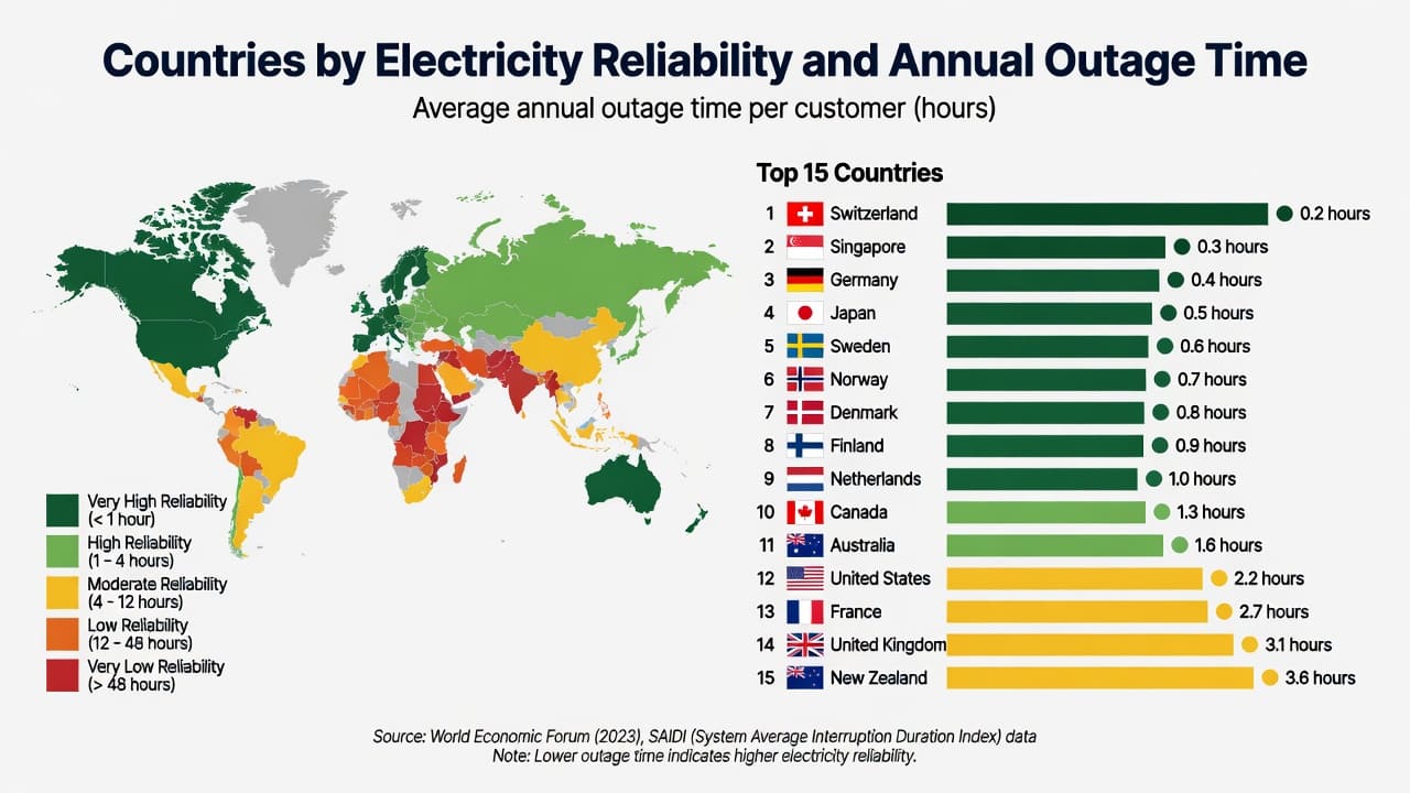 Countries by Electricity Reliability and Outage Time